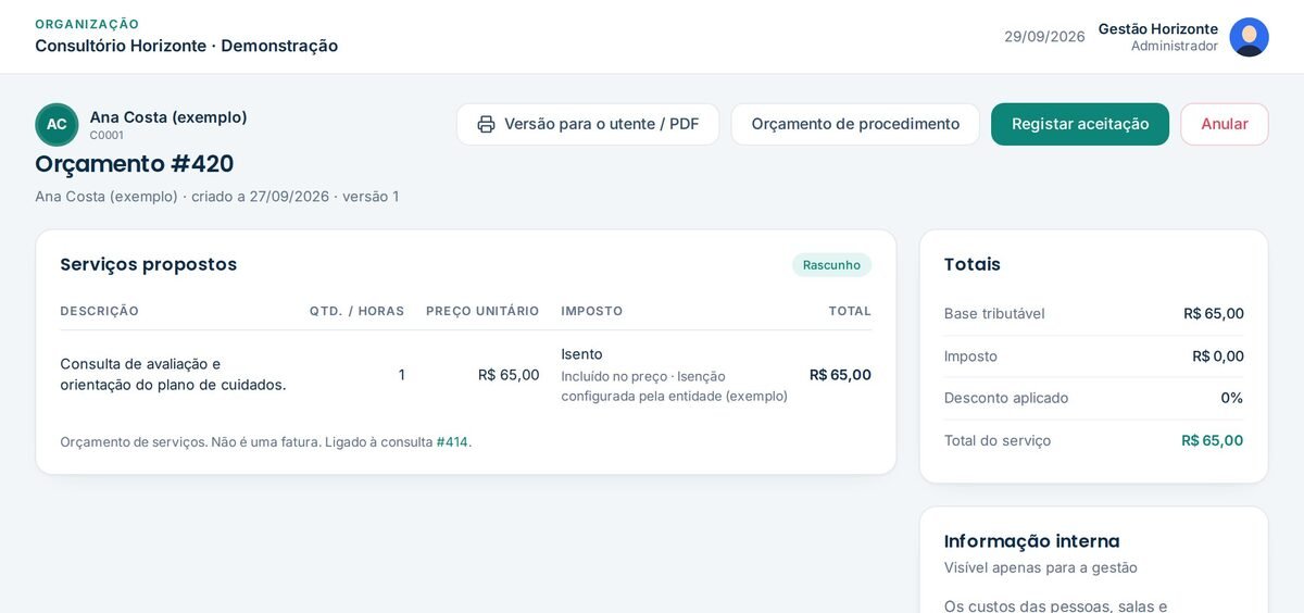 Orçamento com serviços, impostos e totais